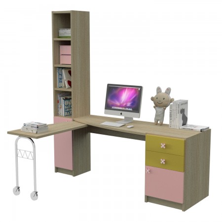 BOOKCASE WITH CURVED DESK COMPOSITION
