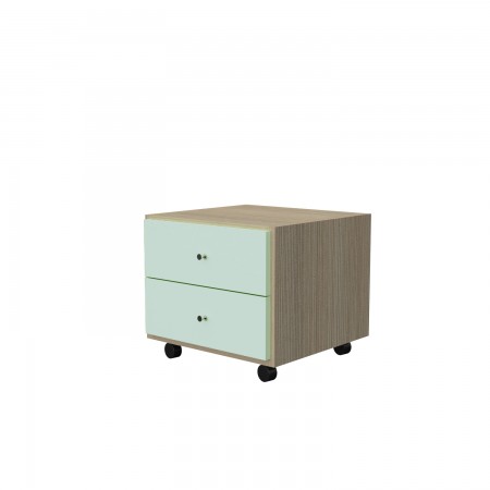BEDSIDE TABLE ON WHEELS WITH TWO DRAWERS