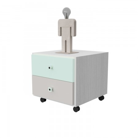 BEDSIDE TABLE ON WHEELS WITH TWO DRAWERS